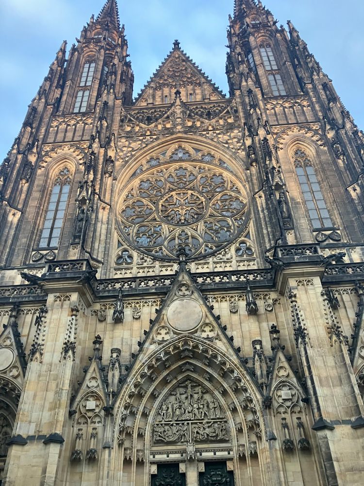 The front of a Gothic cathedral in Prague
