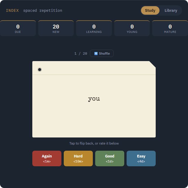 Mandarin Spaced Repetition Deck showing a card and the Again, Hard, Good, Easy buttons